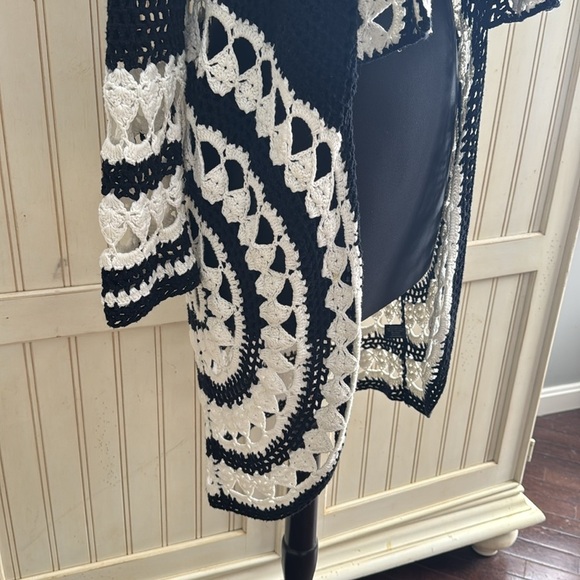 Boston Proper Black & White Crochet Open Front Duster/ Cardigan - Picture 2 of 11